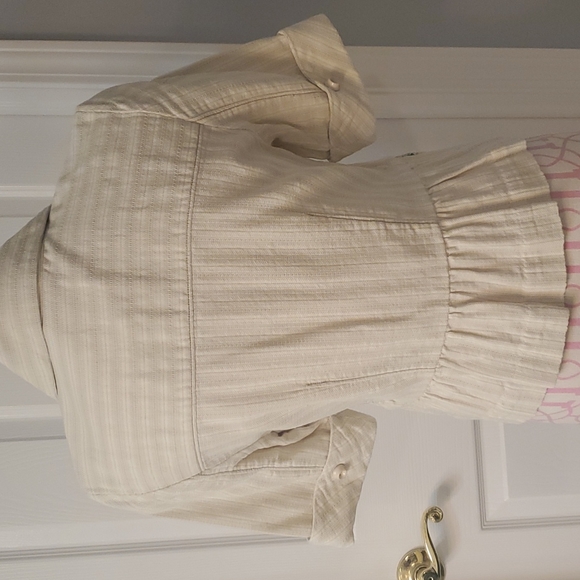 Lux 100% cotton cream, light hunter green short sleeve Blazer jacket size Medium - Picture 5 of 8